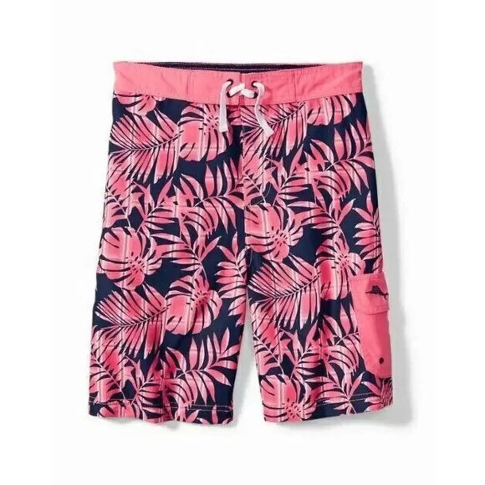 TOMMY BAHAMA Big Boys Size Large‎ Palm de Plaid UPF 50 Swim Trunks